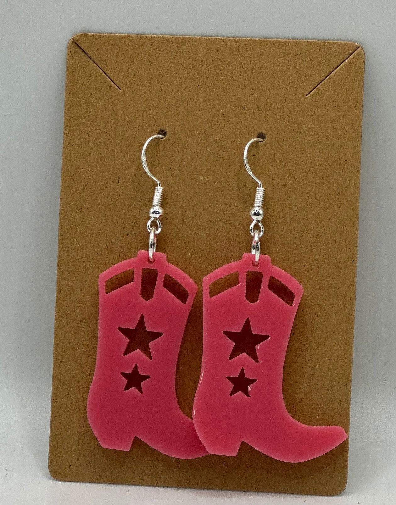 Baby Pink Cowgirl Boot Acrylic Earrings, Coastal Cowgirl Style