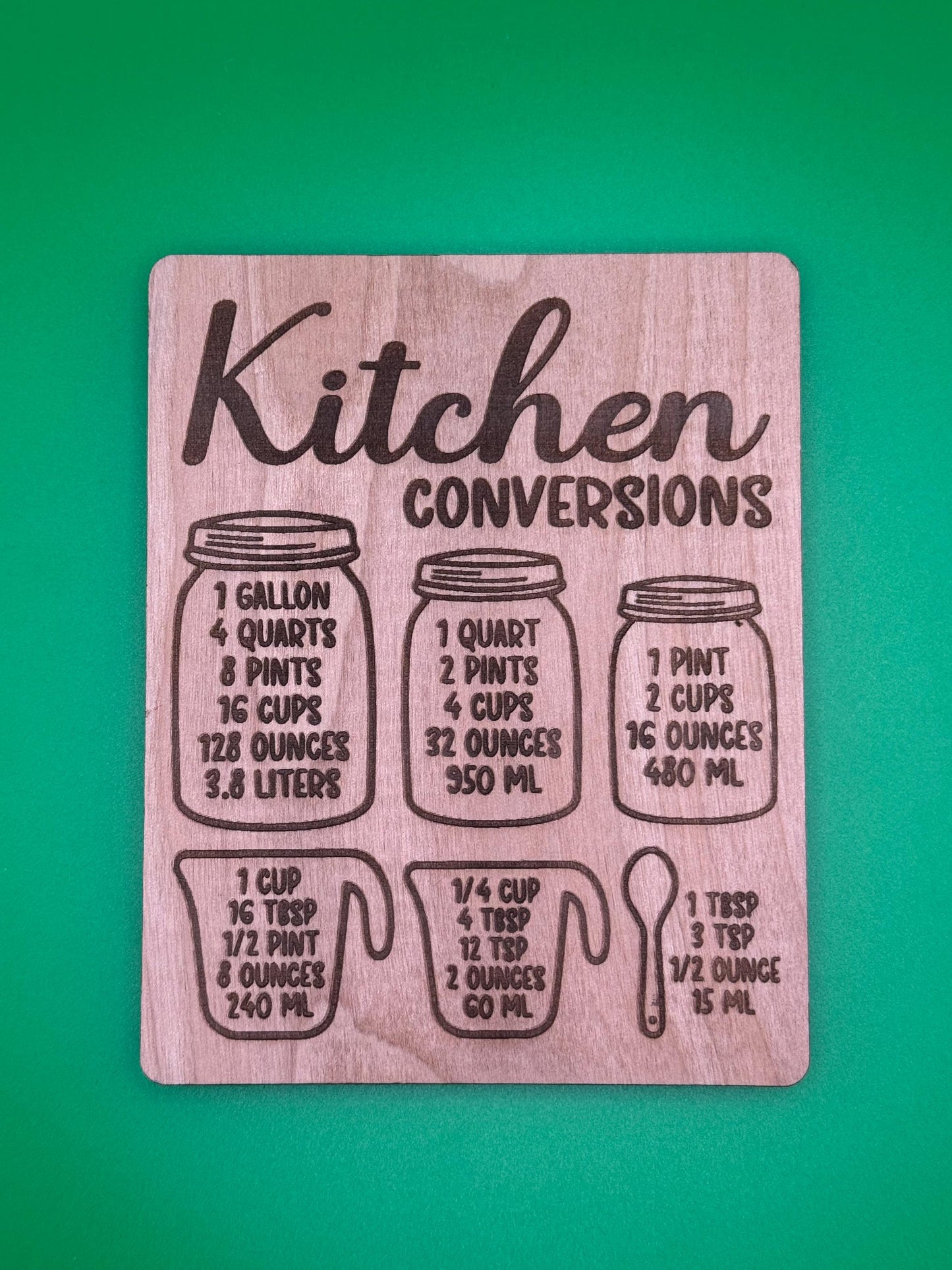 Laser Engraved Wood Kitchen Conversions Magnet • Cooking Measurement Chart