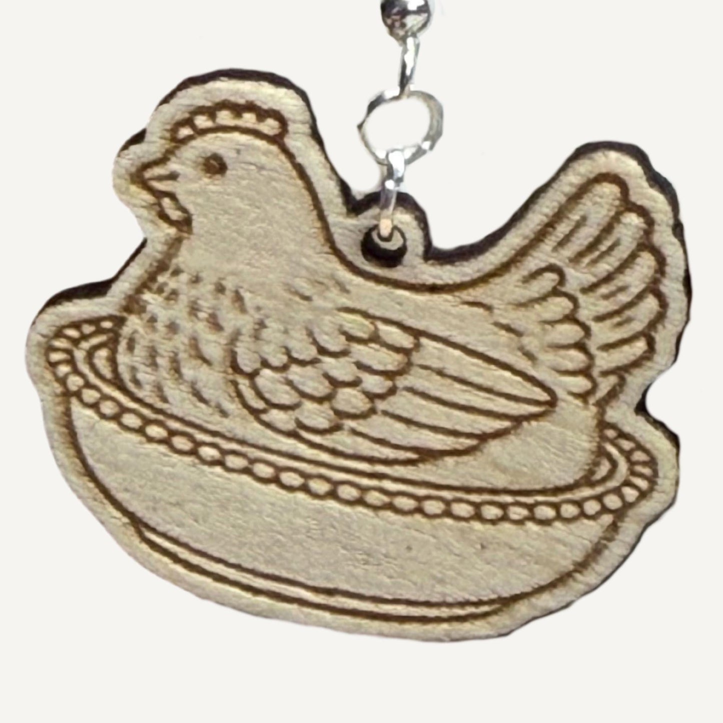 Laser Engraved Wooden Hen Earrings | Farmhouse Kitchen Jewelry