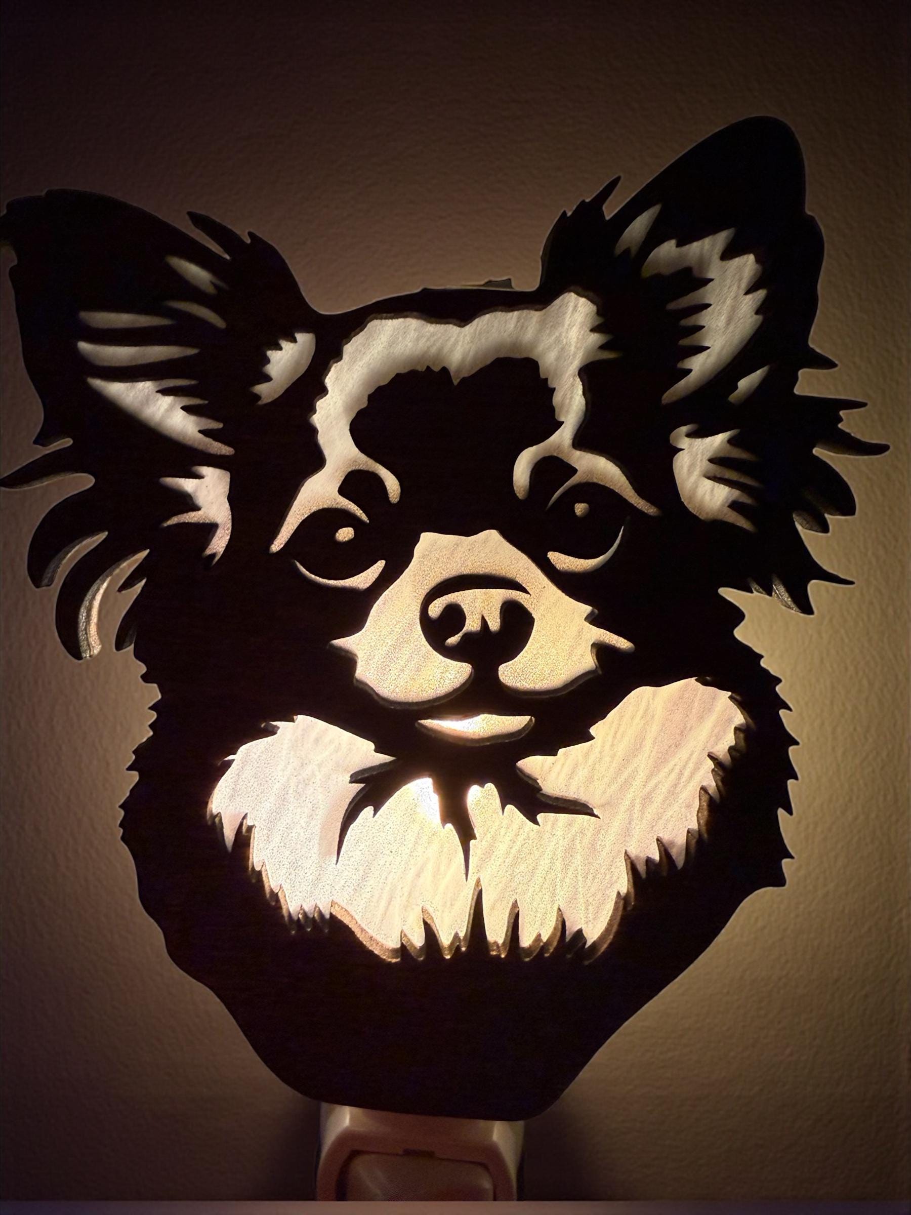 Chion Dog Night Light | Laser Cut Chihuahua Papillon Mix Decor __etsy:7610456616