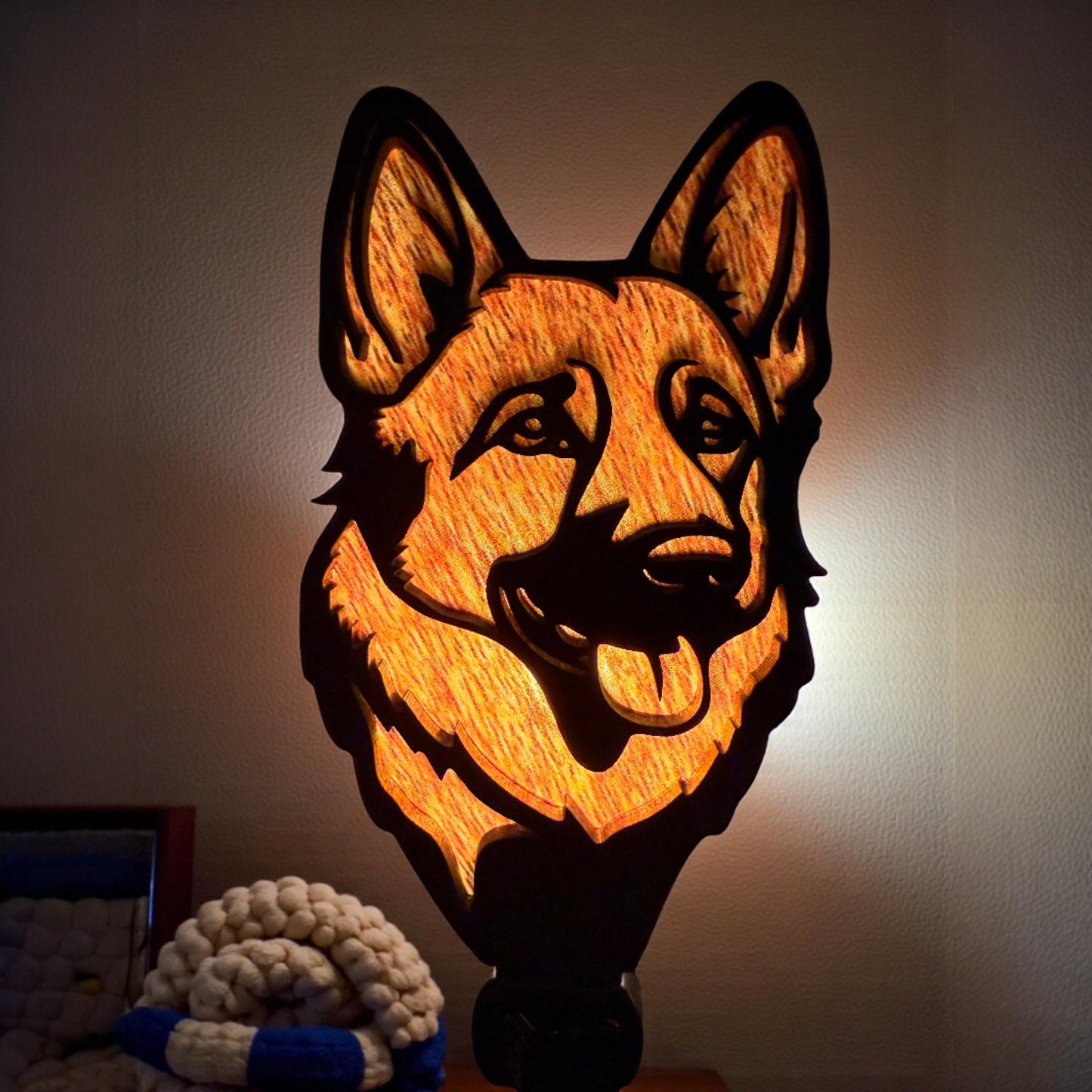 German Shepherd Handmade Wood & Acrylic Dog Night Light Dog Lover Gift __etsy:7610448644
