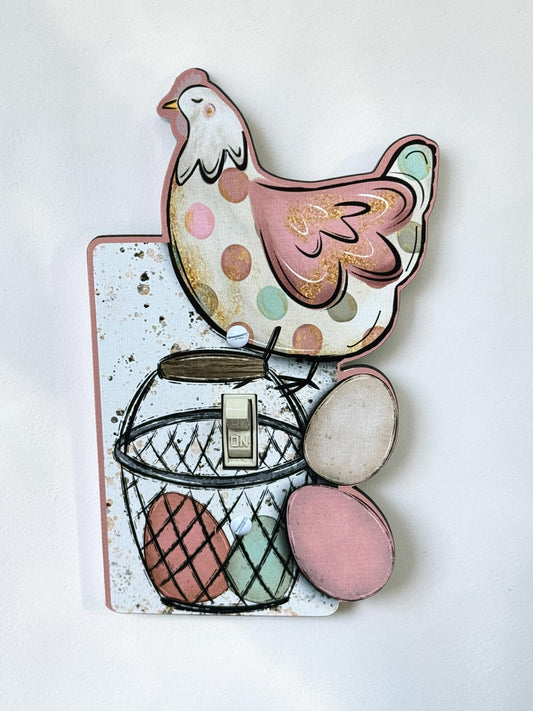 Pink Polka Dot Chicken & Egg Basket Light Switch Cover