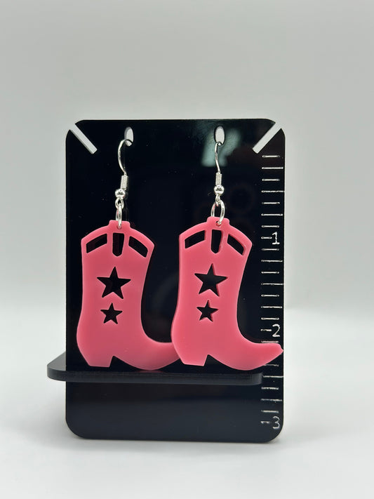 Baby Pink Cowgirl Boot Acrylic Earrings, Coastal Cowgirl Style
