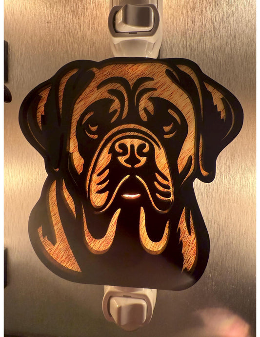 Bull Mastiff Handmade Wood & Acrylic Dog Night Light: Dog Lover Gift