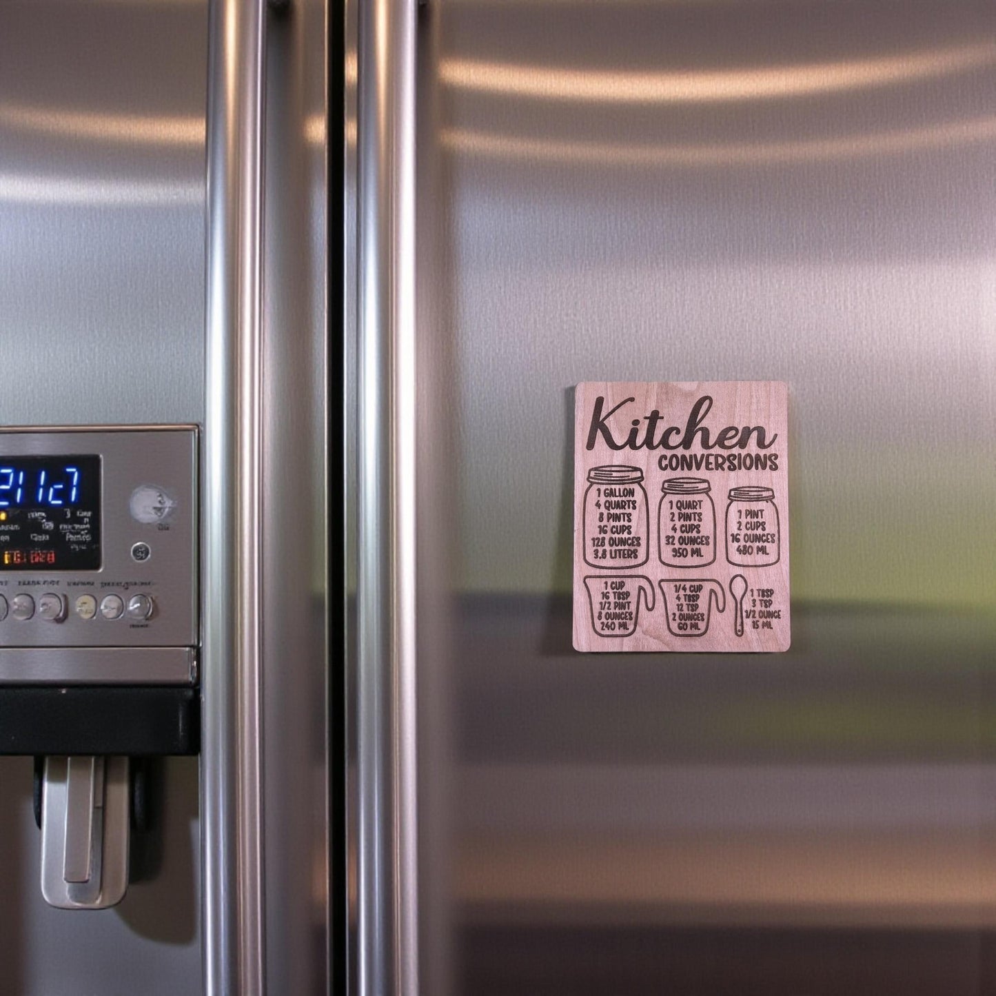 Laser Engraved Wood Kitchen Conversions Magnet • Cooking Measurement Chart