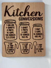Laser Engraved Wood Kitchen Conversions Magnet • Cooking Measurement Chart