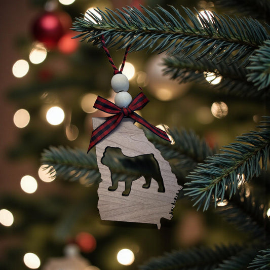 Georgia State Ornament: Wooden Bulldog, Rustic Southern Decor