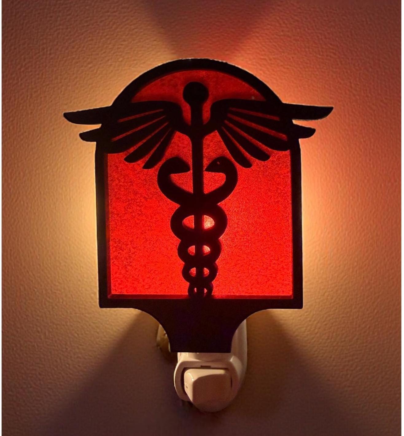 Caduceus Night Light | Handmade LED Plug-In, Doctor/Nurse Gift