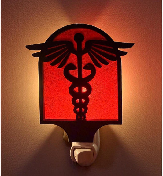 Caduceus Night Light | Handmade LED Plug-In, Doctor/Nurse Gift