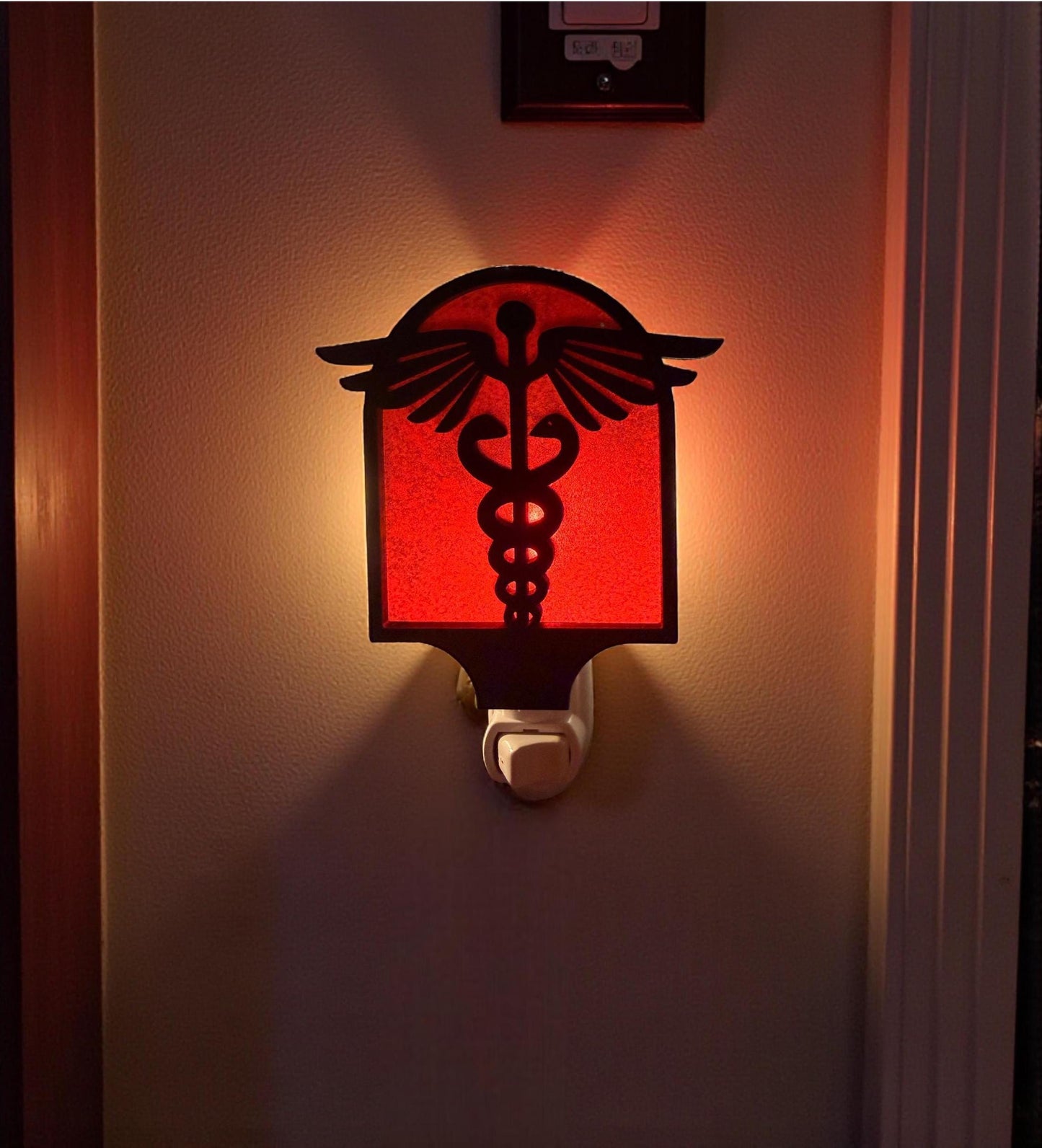 Caduceus Night Light | Handmade LED Plug-In, Doctor/Nurse Gift
