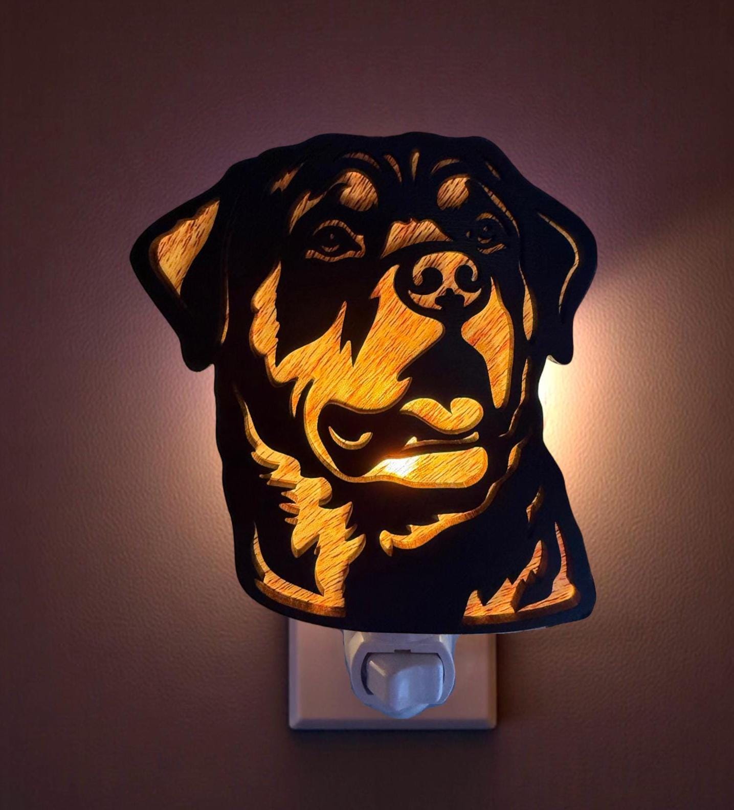 Rottweiler Handmade Wood & Acrylic Dog Night Light Dog Lover Gift