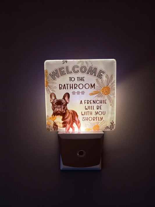 French Bulldog Bathroom Night Light – Funny Dog Bathroom Decor – Plug In LED Night Light – Frenchie Lover Gift – Pet Lover Home Decor